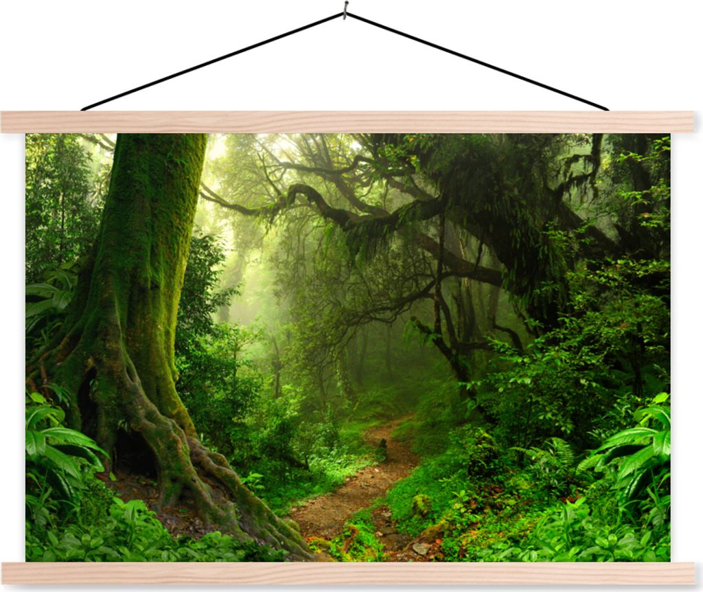 MuchoWow Textilposter Dschungel - Pfad - Nepal - Jungen - Mädchen - Kind 120x80 cm mit holzfarbenen Rahmen - Aufhängeset