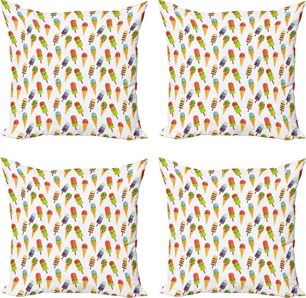 ABAKUHAUS Eis Kissenbezug Set (4 Stück), Bunte Yummy, Moderner Doppelseitiger Digitaldruck, 50 cm x 50 cm, Mehrfarbig