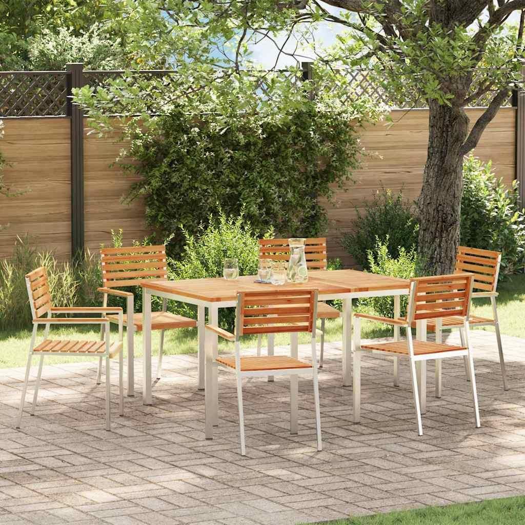 "2025"Moderne Garten Essgruppe 7 pcs Braun Massives Teakholz & Edelstahl - Gartenmöbel-Sets 3parcel DE74913