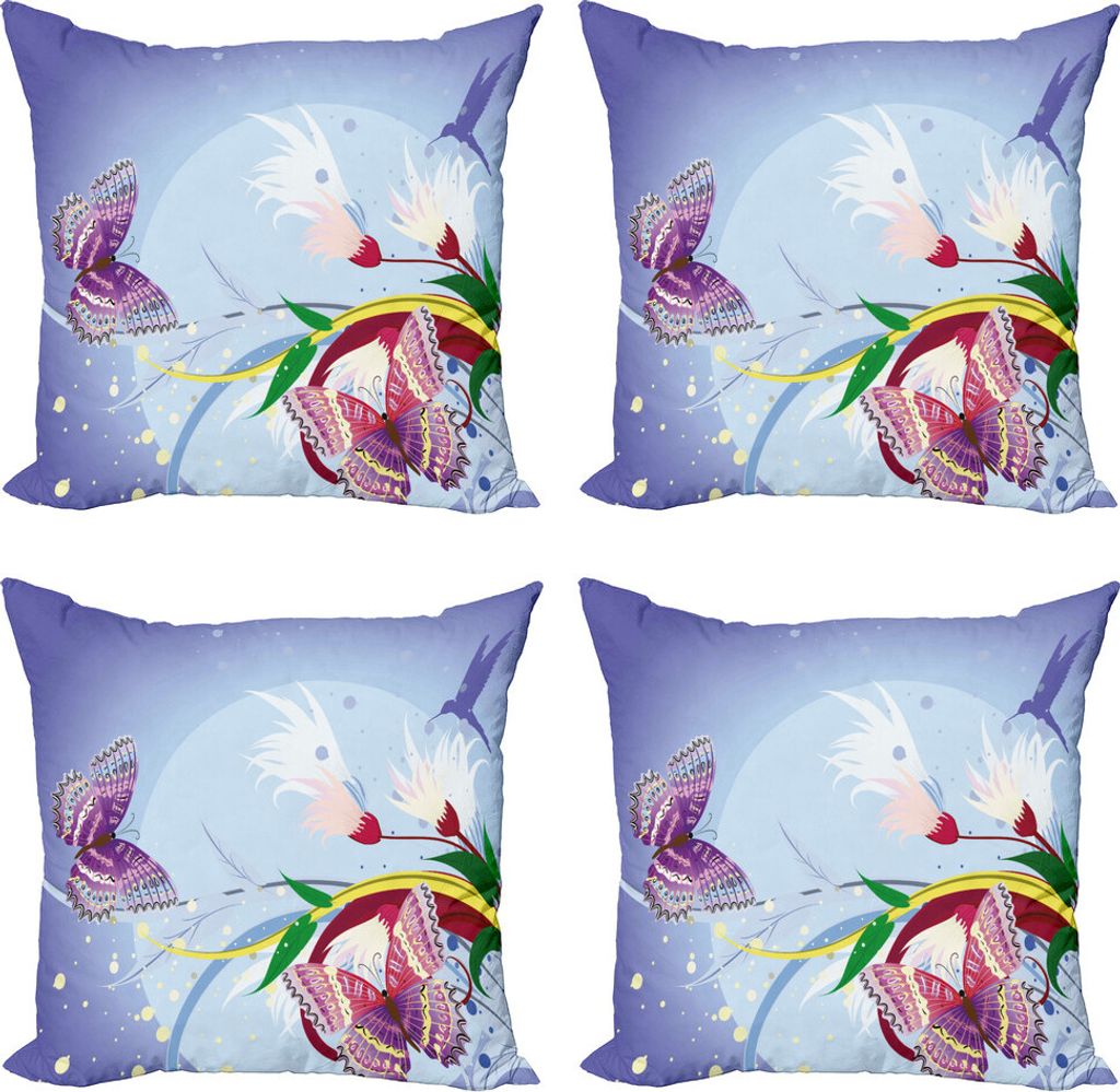ABAKUHAUS Blumen Kissenbezug Set (4 Stück), Fantasie Bunte, Moderner Doppelseitiger Digitaldruck, 40 cm x 40 cm, Mehrfarbig