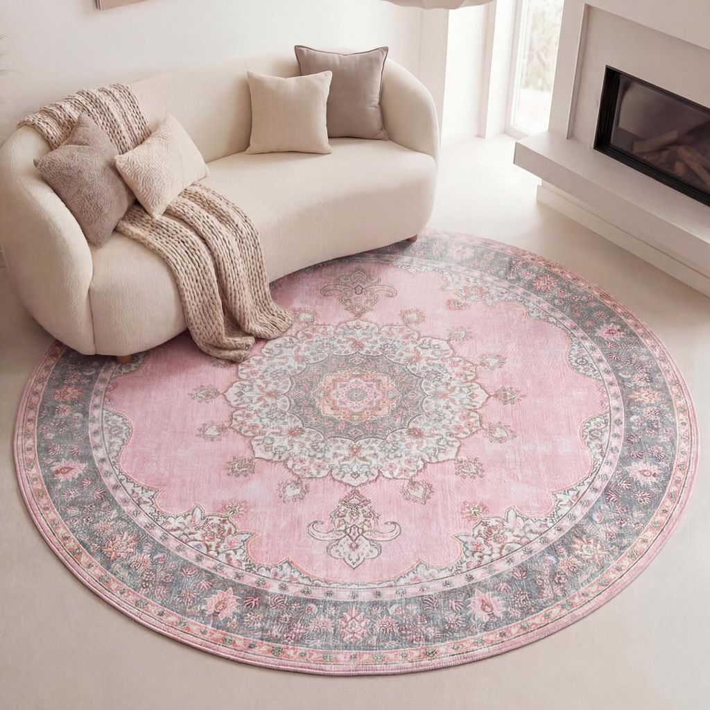 Volero - Tapis vintage rond - Lily Medaillon Rose - Ø 120 Image du produit 