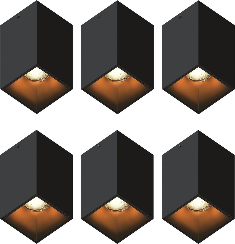 Ledvion – 6x LED Deckenstrahler Schwarz Quadratisch, 80x80mm, 3W, 2700K, 345 Lumen, Dimmbar, GU10 Fassung, Aluminium, IP20