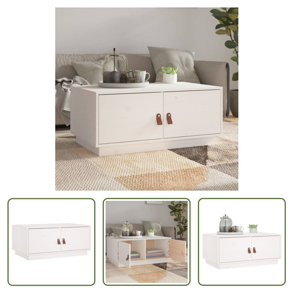 The Living Store Couchtisch Weiß 80x50x35 cm Massivholz Kiefer