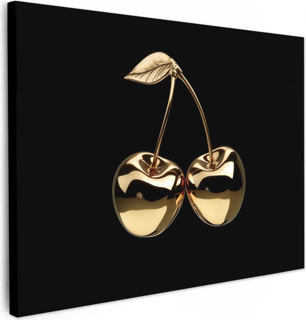 Leinwand Bilder 40x30 cm - Gold - Kirschen - Schwarz, Wandbilder, Wanddeko Wohnzimmer, Bild