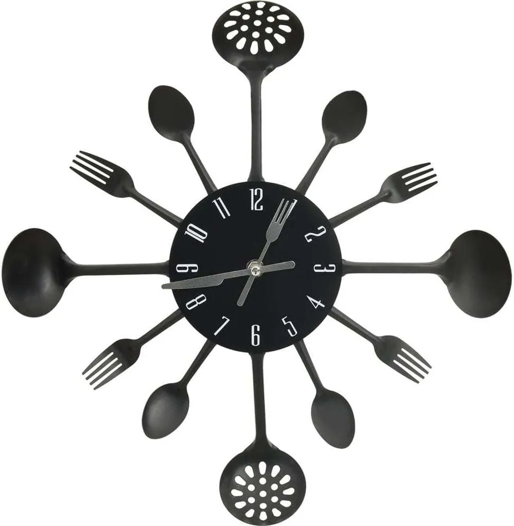 Horloge murale pour salle à manger design couverts noir en aluminium