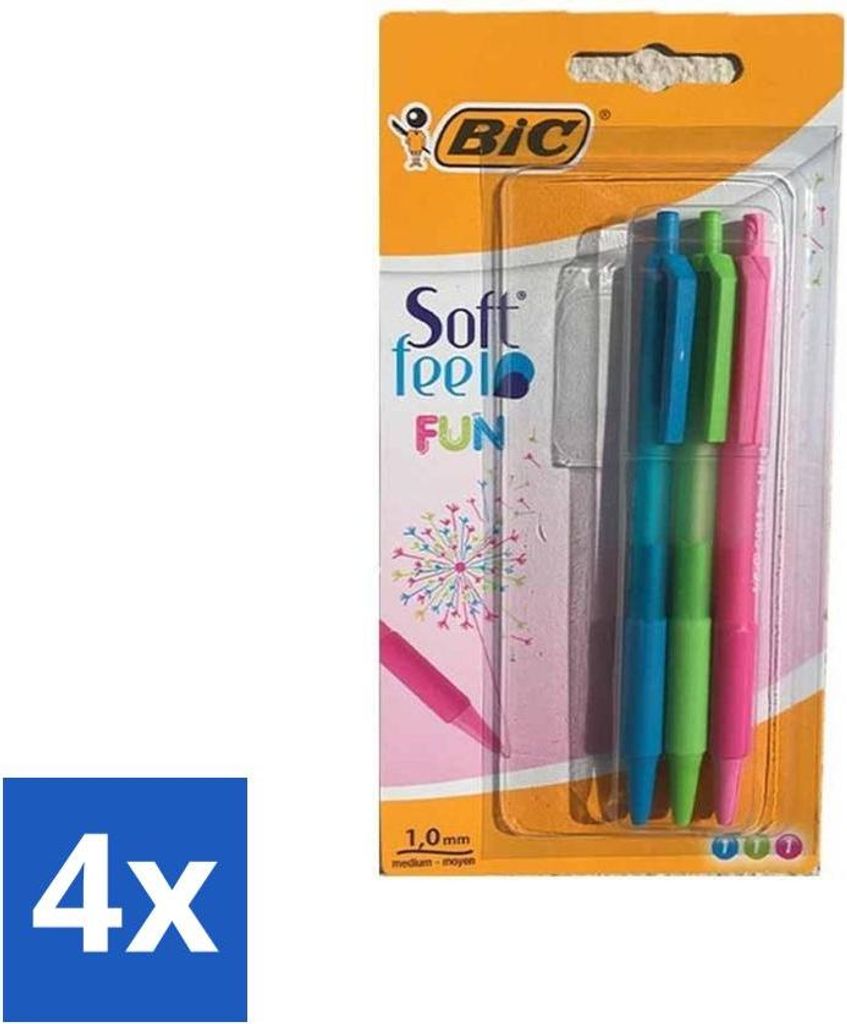 BIC - Kugelschreiber - Hellgrün, Hellblau & Rosa - Einziehbar - 3 Kugelschreiber - Vorteilspack - 4 Stücke