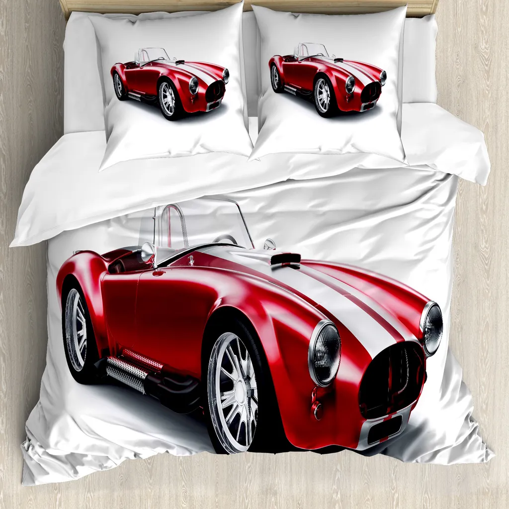Copripiumino ABAKUHAUS Matrimoniale Rosso Vintage Auto Antiacaro