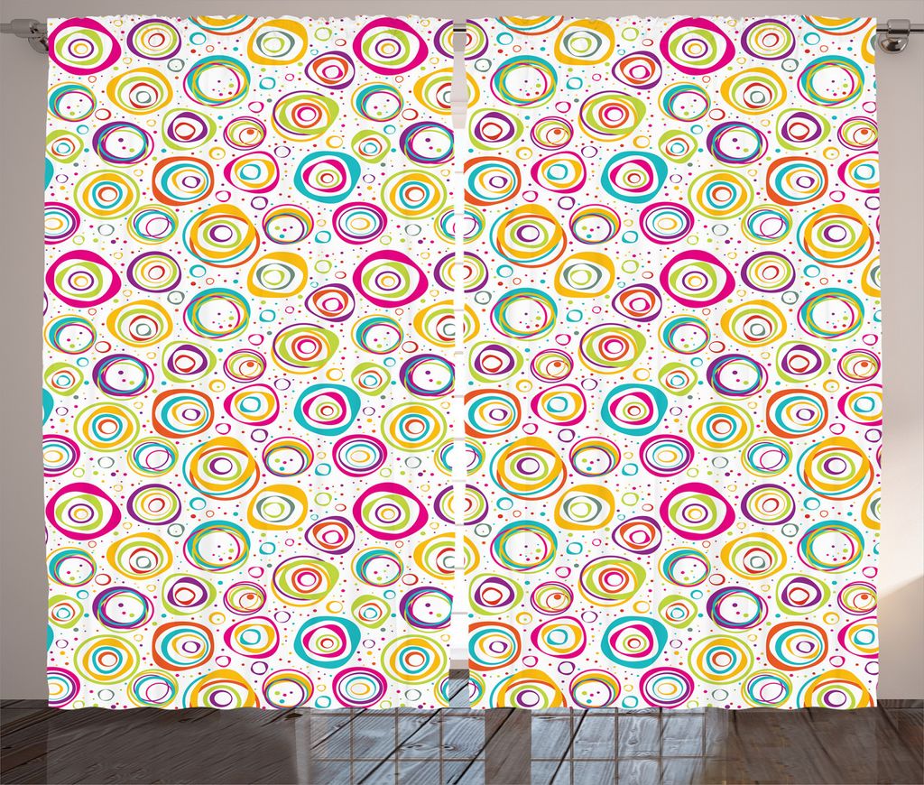 ABAKUHAUS Bunt Rustikaler Vorhang, Kreis und Punkt-Frühling, Wohnzimmer Universalband Gardinen mit Schlaufen und Haken, 280 x 245 cm, Mehrfarbig