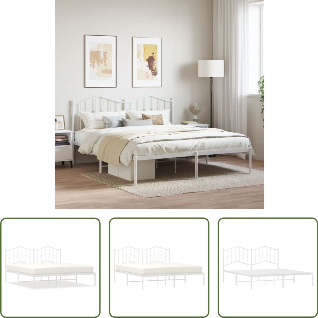 The Living Store Bettgestell mit Kopfteil Metall Weiß 180x200 cm