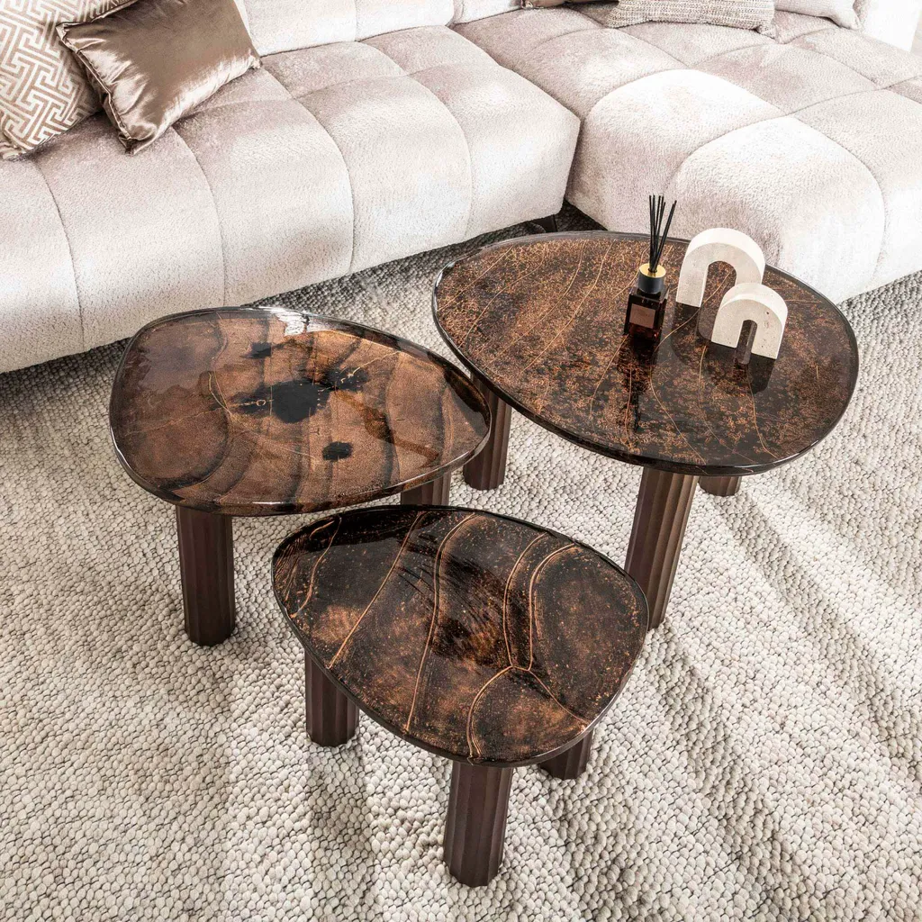 Petite table basse de salon marron et cuivre - Meuble d'appoint 51cm