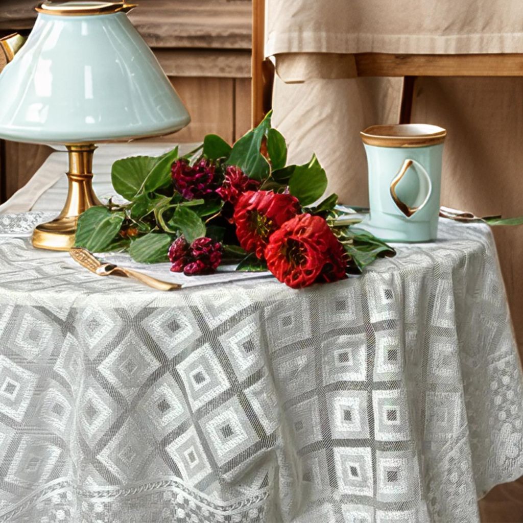 Spitzen-Tischdecke, Polyester-Quadrattischdecken, elegante Tischdecke für Hochzeiten, Geburtstagsfeiern, Jubiläen, Beige 160x90cm