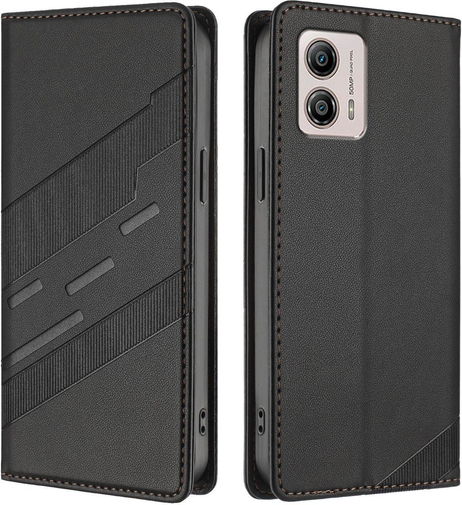 Hülle für Motorola Moto G53/Moto G13, Kunstleder Brieftaschen Handyhülle mit Kartenfach und Standfunktion Schwarz