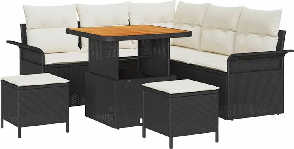 vidaXL Garten-Sofa-Set mit Kissen mit Speicher 8 pcs Schwarz und Creme