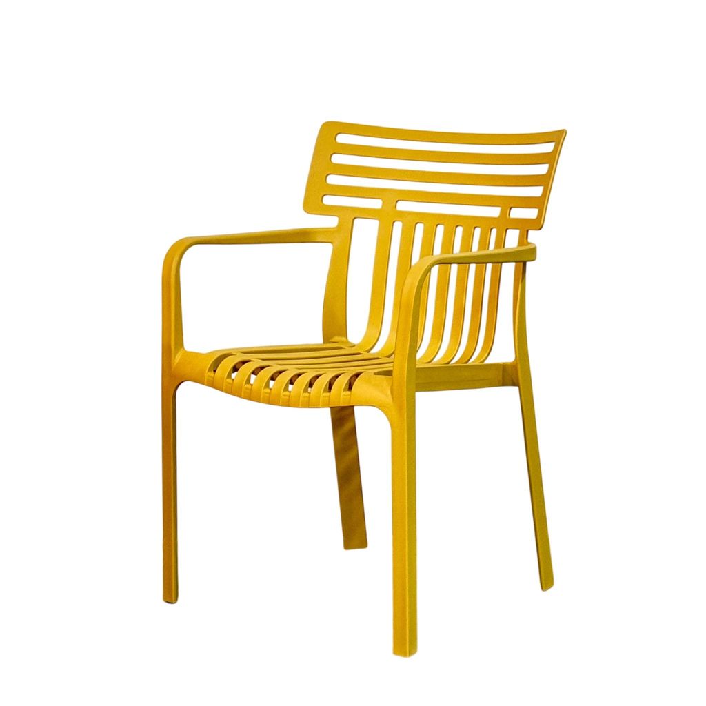 Floordirekt Gartenstuhl Sitwell, stapelbar aus Kunststoff mit Armlehnen, wetterfest & UV-beständig Stuhl für Balkon & Terrasse – Gelb, 1 Stk.