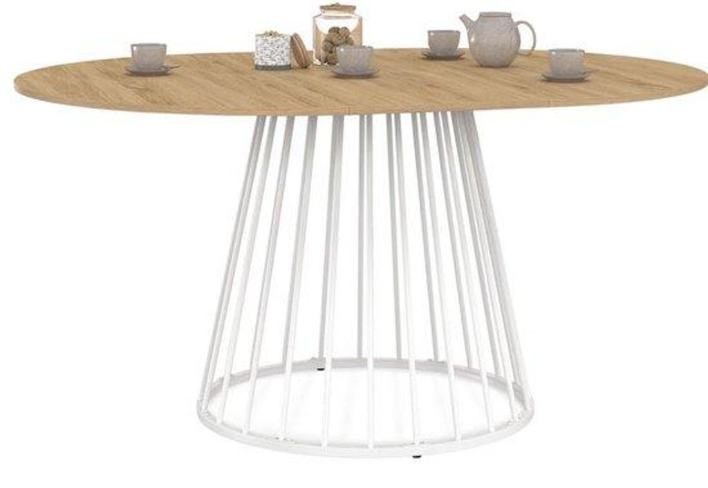 Runder Ausziehbarer Esszimmertisch 110-150 cm – Moderne Industrielle Esszimmertisch für 4-8 Personen – Holzplatte & Weißer Metalldrahtfuß ...