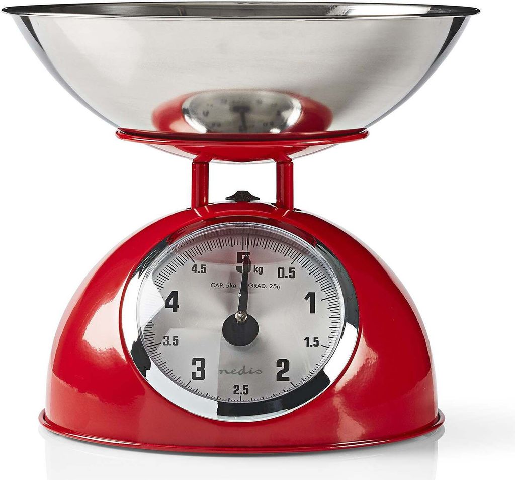 Nedis, Küchenwaage aus Stahl mit Schüssel 5kg Analog, Rot