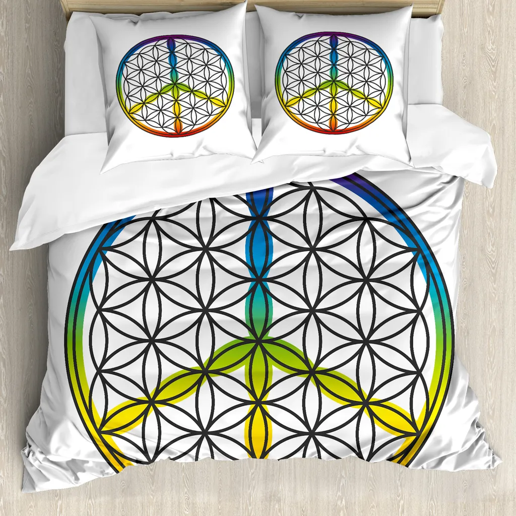 ABAKUHAUS Copripiumino Hippie, Vita e pace, Antiacaro, Adatto a chi soffre di allergie, con federe, 155 cm x 220 cm - 80 x 80 cm, Multicolore