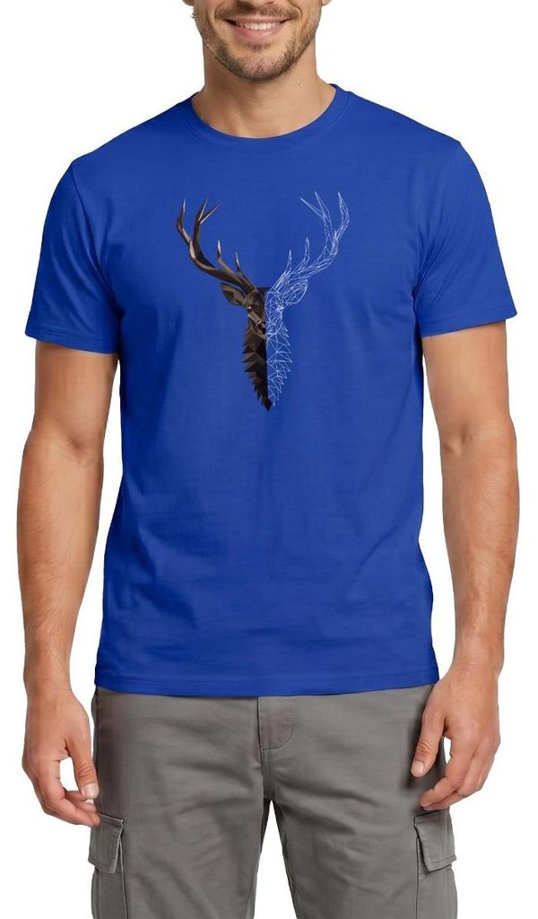 Spreadshirt Hirsch Polygon Skizze Kunst Hirschgeweih Low Poly Männer T-Shirt, S, Dunkelblau