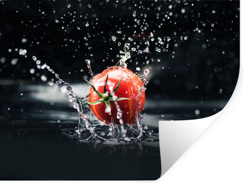 MuchoWow Wandtattoo Wandsticker Wandaufkleber Tomate - Gemüse - Stilleben - Wasser - Rot 120x90 cm Selbstklebend und Repositionierbar - Aufkleber