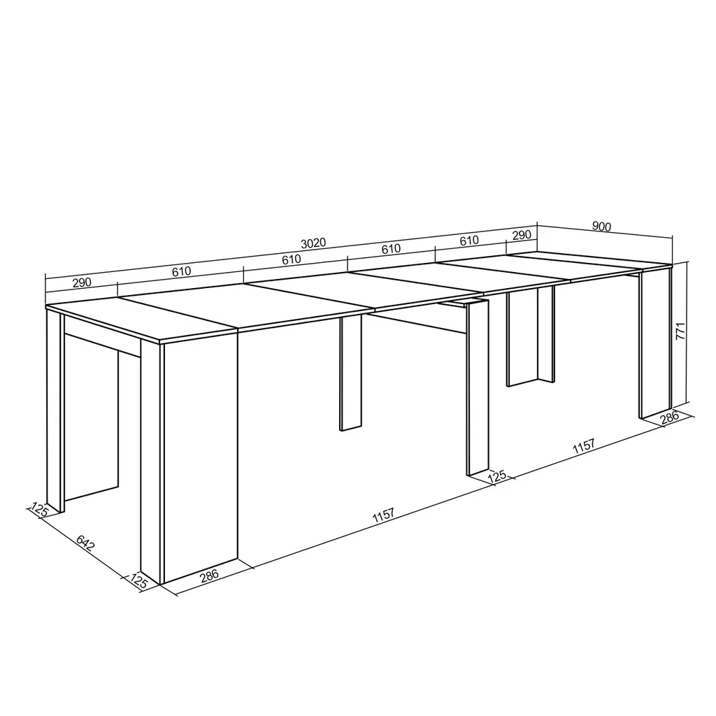 Table console extensible laquée blanc 301 cm - Modèle modulable 90x49x75 - 4