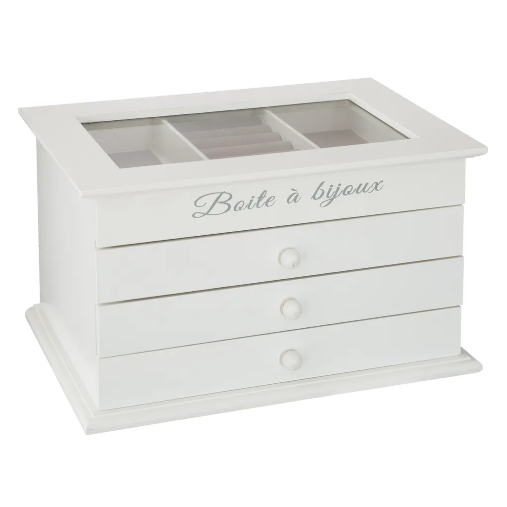 Rangement bijoux 3 tiroirs bois blanc 25 cm pour coiffeuse et chambre