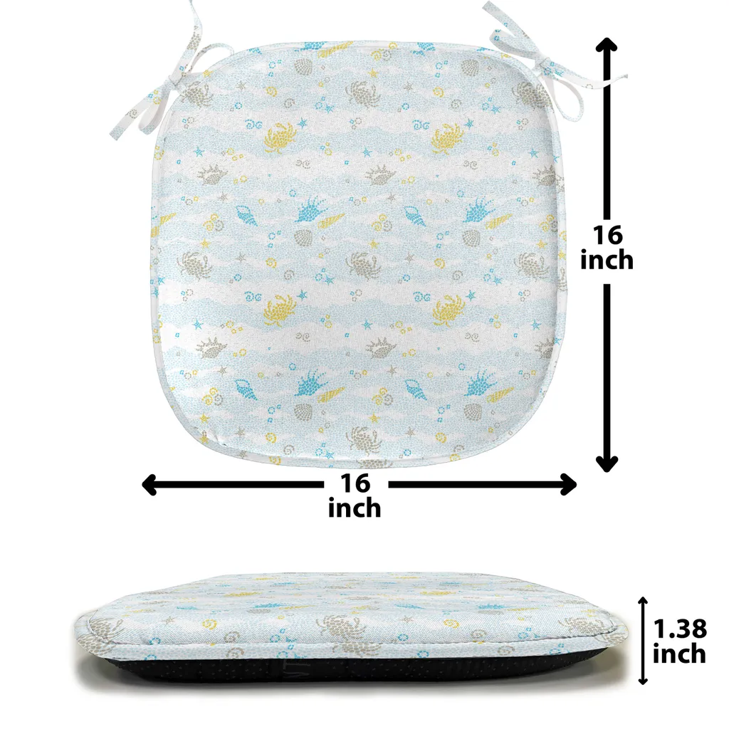 ABAKUHAUS Cuscini decorativi per sedie da sala da pranzo, granchi e conchiglie, cuscini decorativi impermeabili con cinturini per sedie da cucina, 40 cm x 40 cm, confezione da 12, blu e giallo - 3