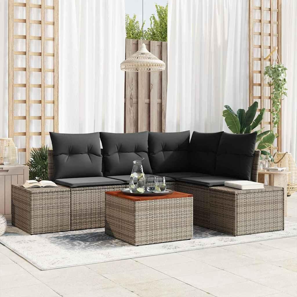 Maison Exclusive - Gartensofa-set mit Kissen 5 pcs Grau Poly-Rattan