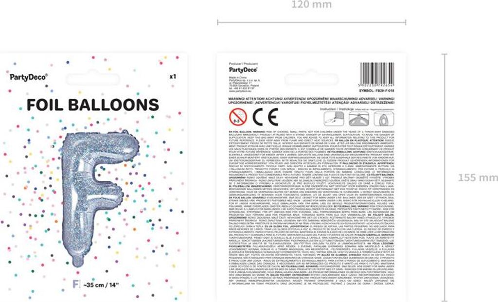 Folienballon Buchstabe „F“, 35cm, holografisch (1 Karton / 50 Stück)