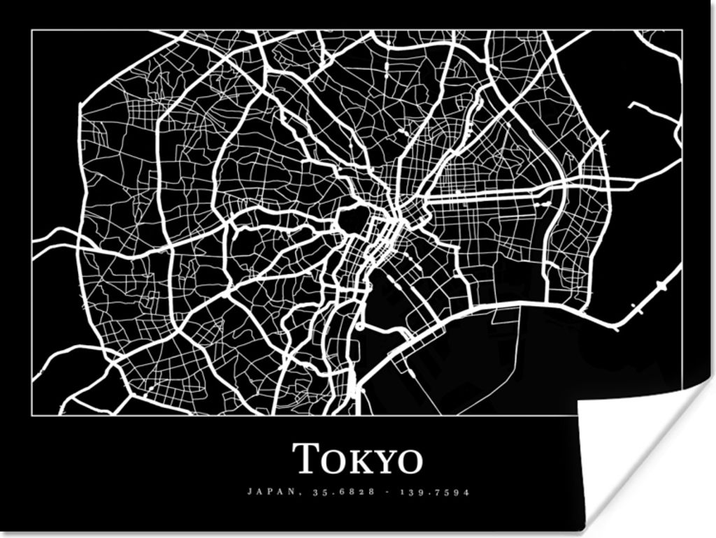 MuchoWow Poster Karte - Tokio - Stadtplan - Karte 80x60 cm - Kunst für zu Hause