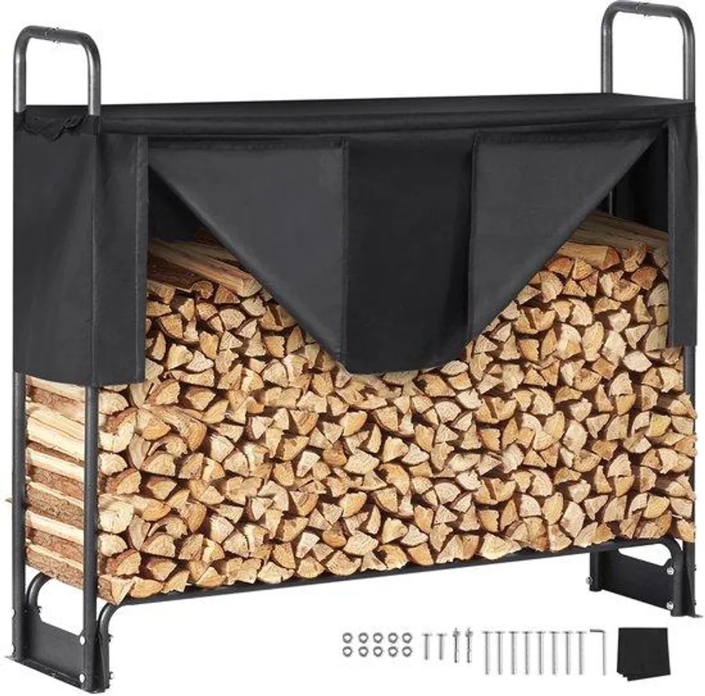 Support bois de chauffage métal noir poudré étanche hauteur 117 cm