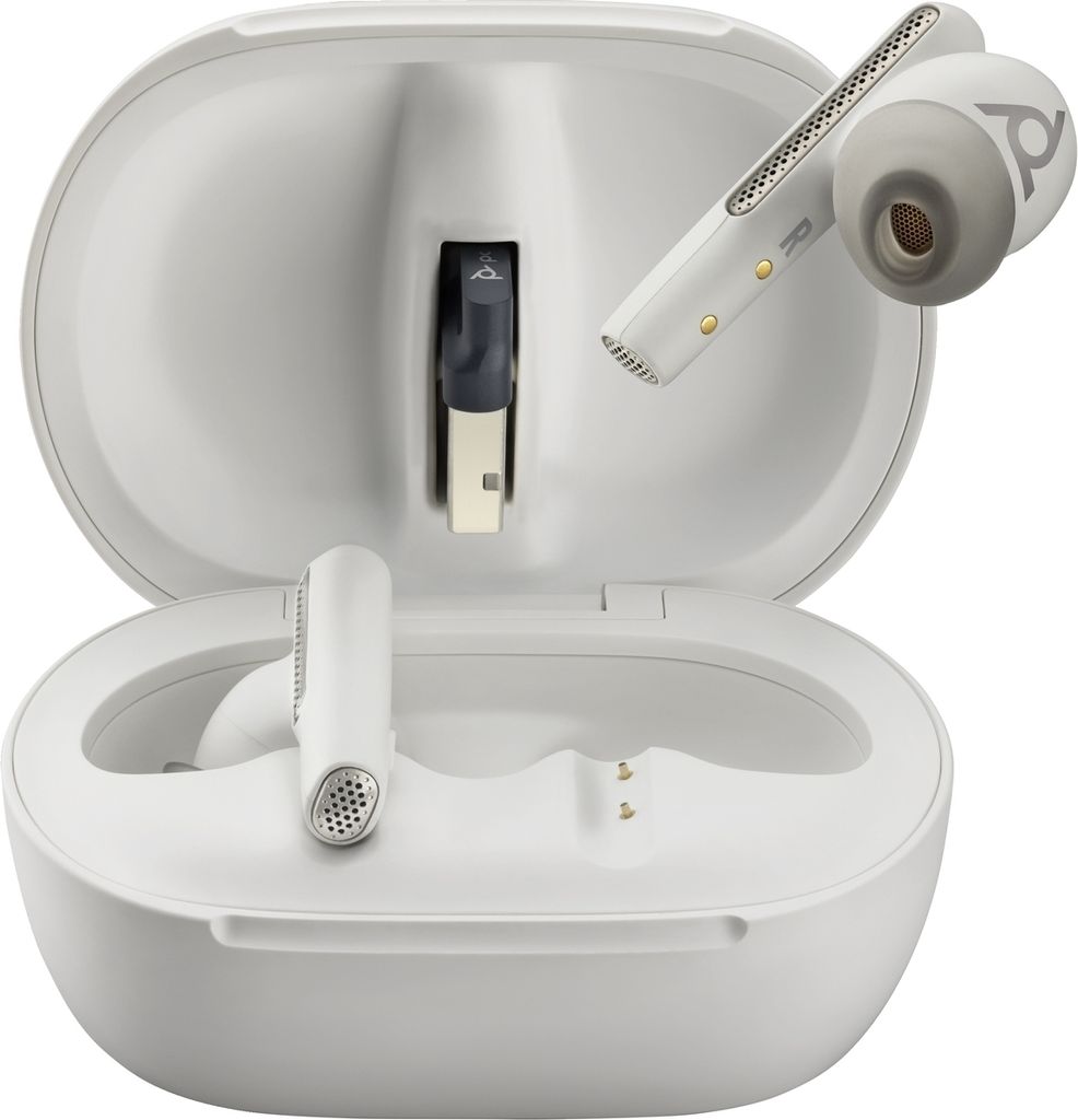 POLY Voyager Free 60+ UC M White Sand Earbuds +BT700 USB-C Produktbild 