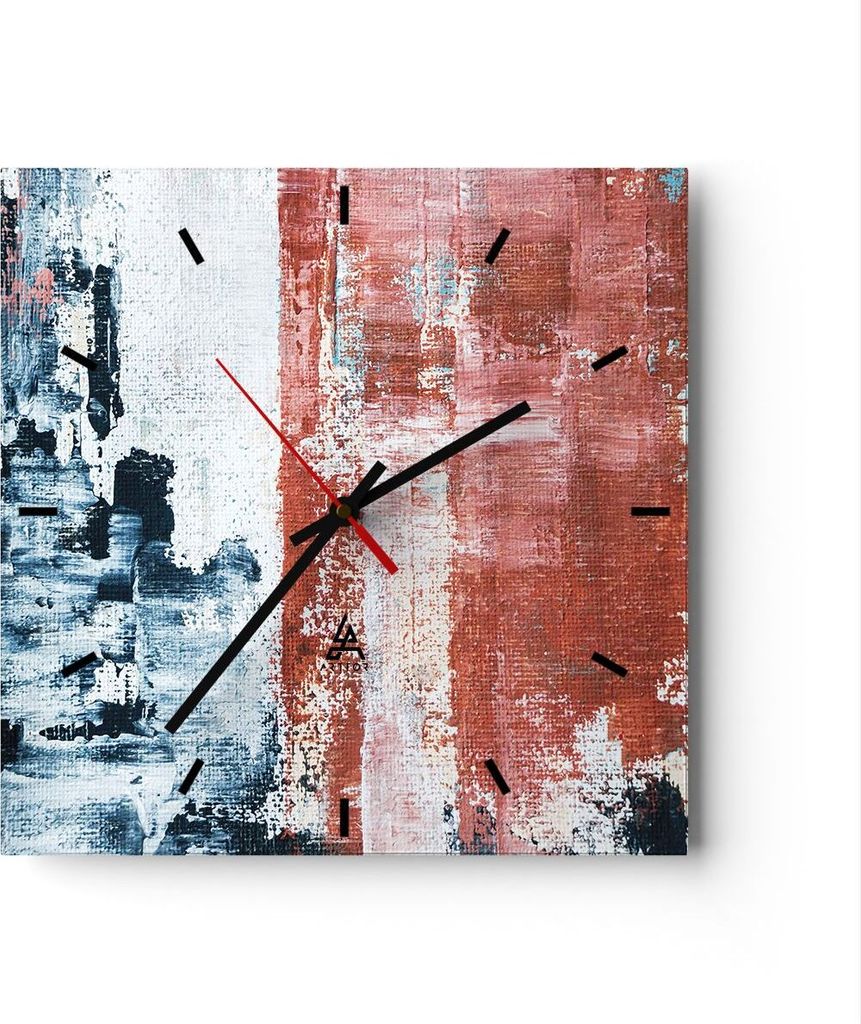 Wanduhr - Quadrat - Glasuhr - Abstraktion Marine Rot - 40x40cm - Schleichendes Uhrwerk - Lautlos - zum Aufhängen bereit - Dekoration Modern - Wand...