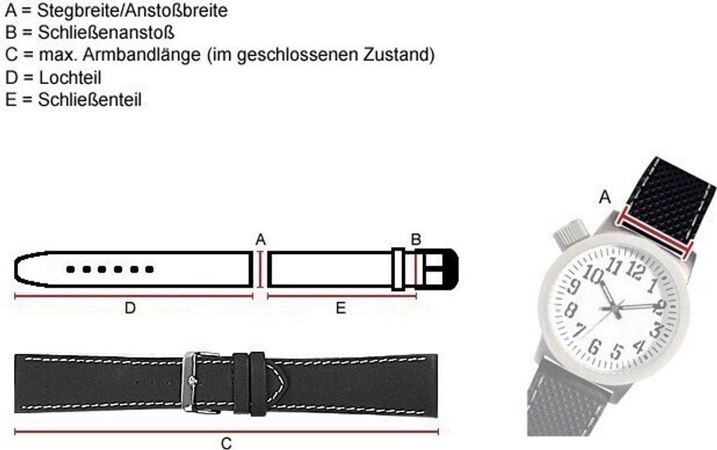 Minott Uhrenarmband Leder glatt schwarz Verlauf Produktbild 