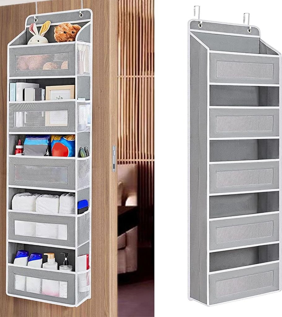 MODFU Hängeregale mit 5 Fächer, Hängender Organizer, Türorganizer mit Taschen, Multifunktionaler Hängeorganizer mit Haken, Faltbar und platzsp...