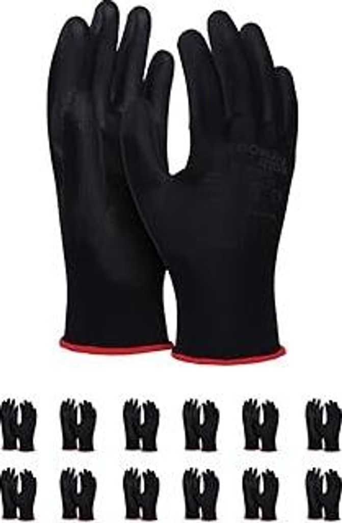 DONAU SAFETY Montagehandschuhe Handschuhe/Größe 09, 12 Paar/Kat. II/Schwarz/Handschuhe Arbeitshandschuhe aus Polyester/Polyurethan/Garten-, Build...