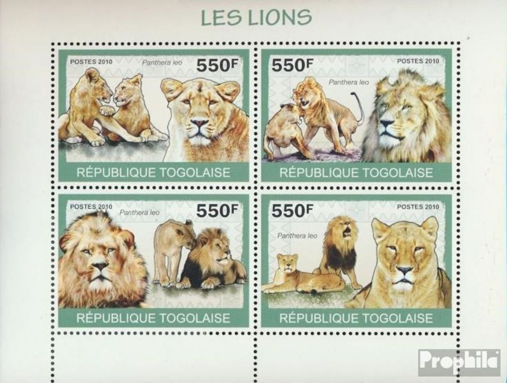 Briefmarken Togo 2010 Mi 3469-3472 Kleinbogen (kompl. Ausgabe) postfrisch Löwen (Panthera leo)