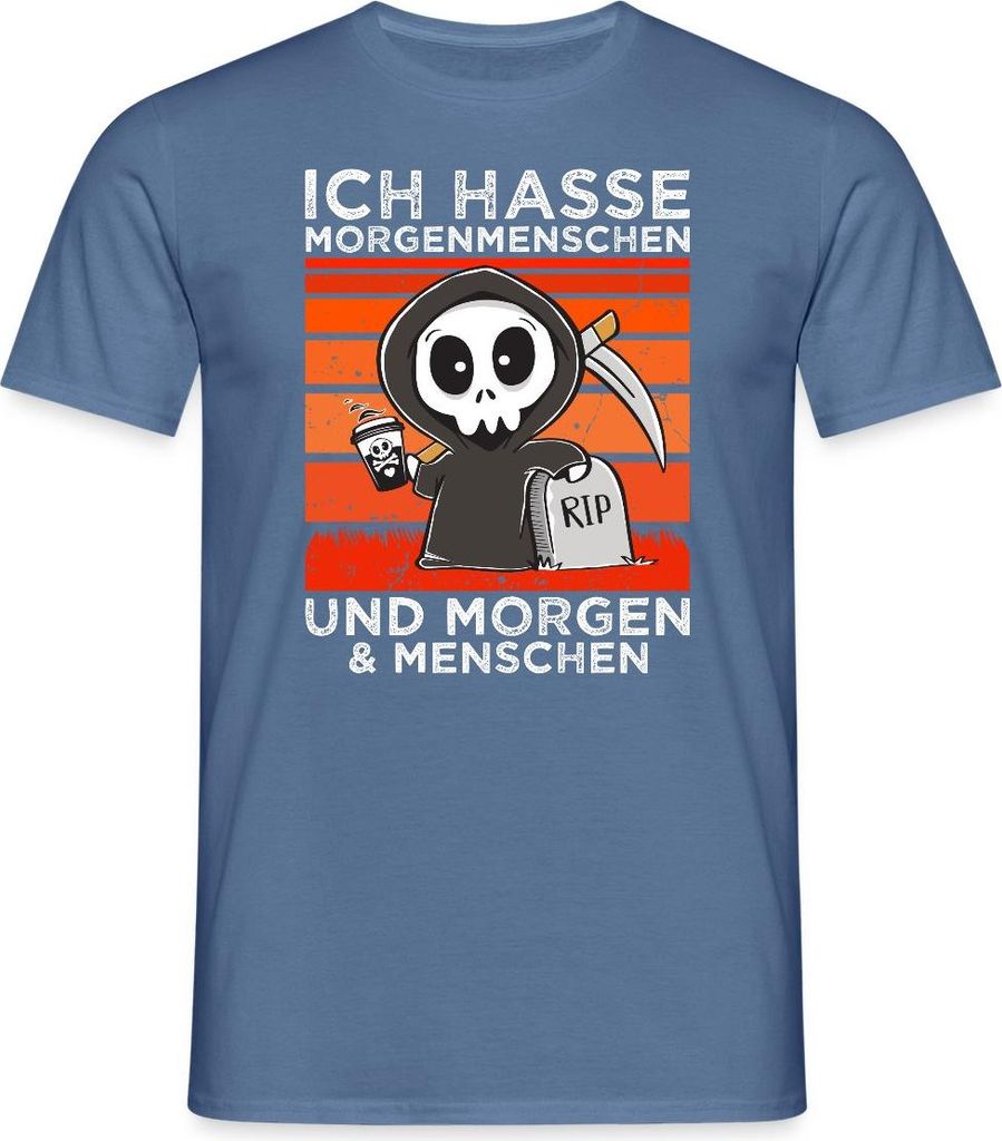 Spreadshirt Ich Hasse Morgenmenschen Lustiger Sensenmann Männer T-Shirt, XXL, Taubenblau