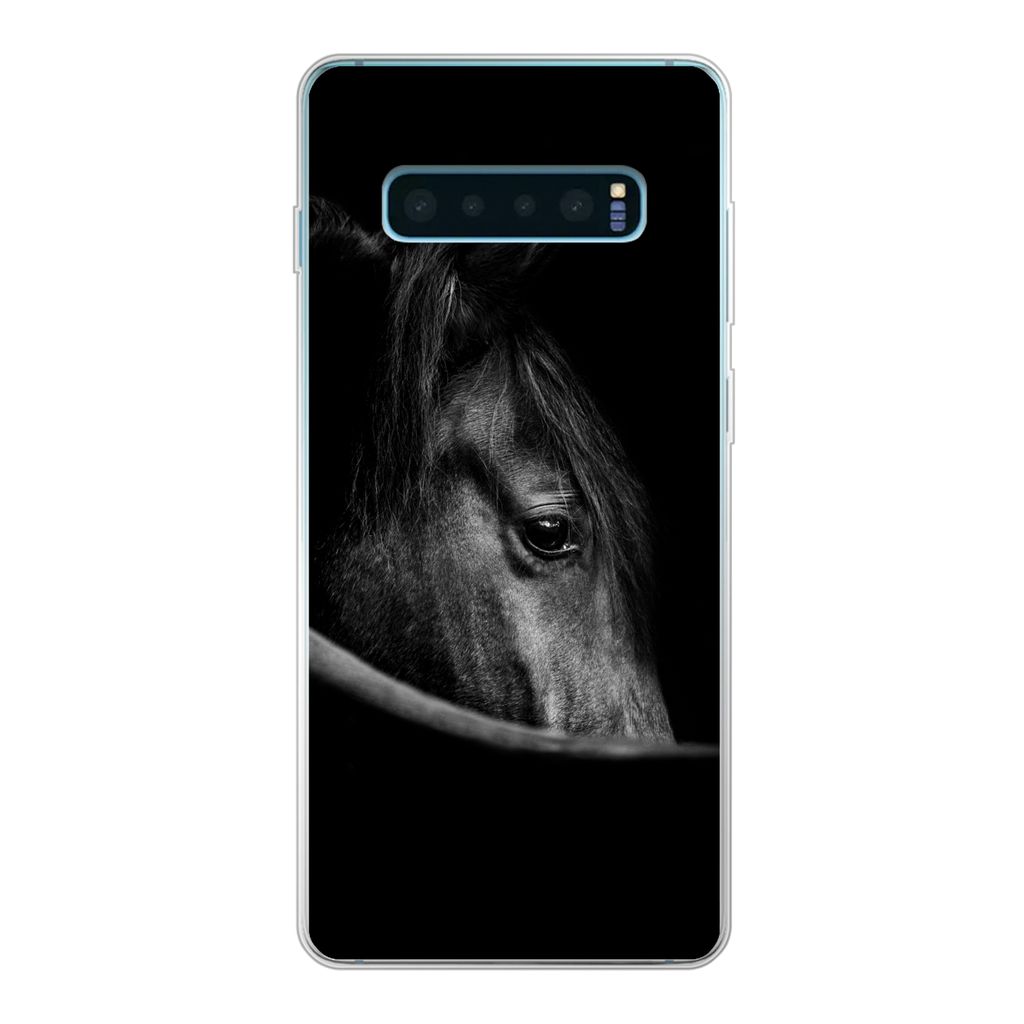 MuchoWow Handyhülle Schutzhülle Hülle für Samsung Galaxy S10 Lite Pferde - Porträt - Schwarz - Tiere Silikon Softcase Handy Hülle - Schutz