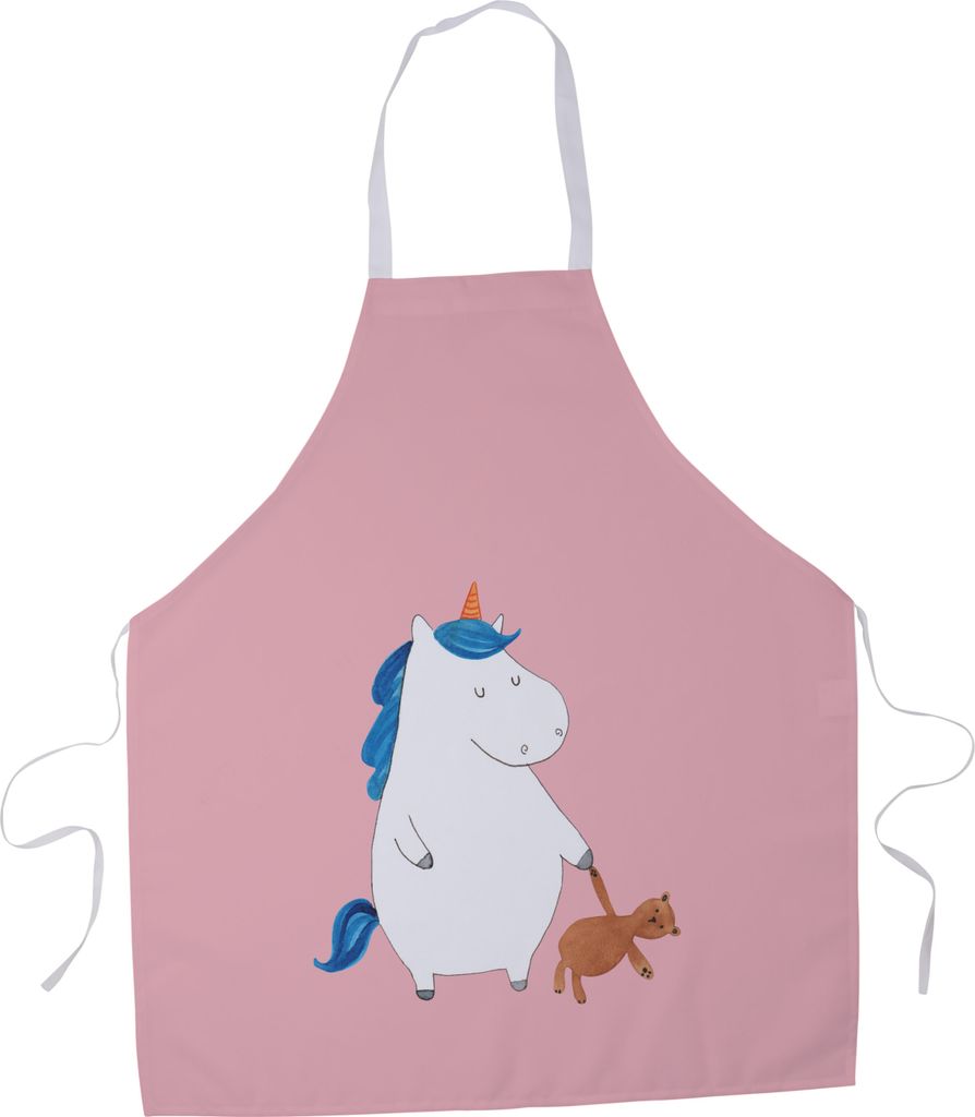 Mr. & Mrs. Panda Grillschürze Einhorn Teddy - Rot Pastell - Geschenk, Gastro-Schürze, Küchenzubehör, Unicorn, Träumen, Küchenschürze, Gute N...