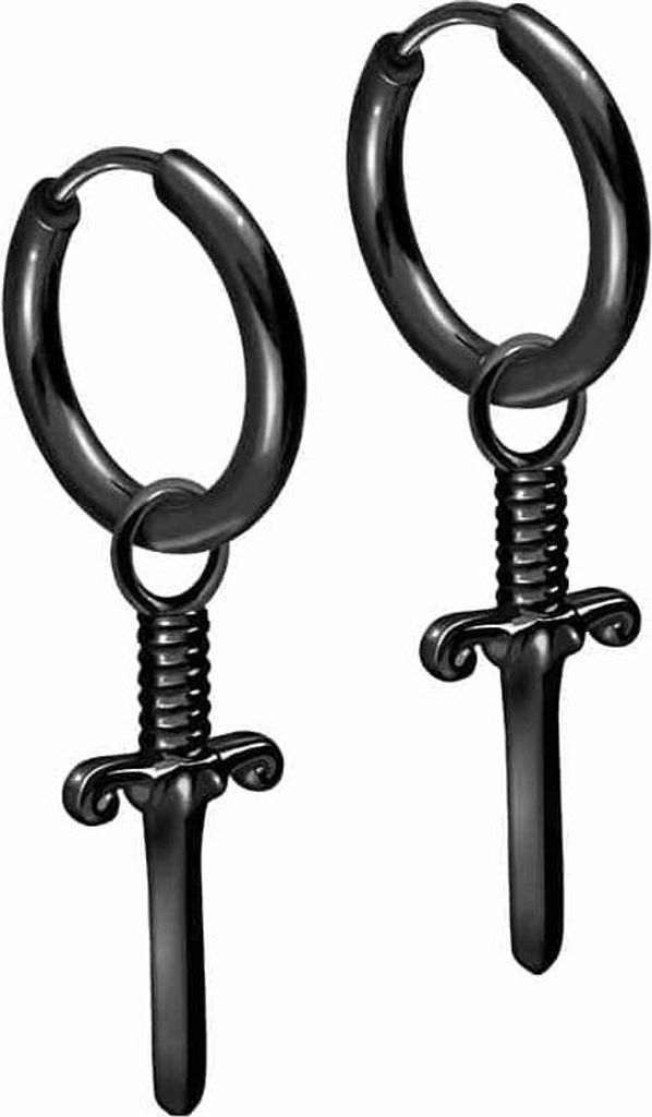 Chirurgenstahl Ohrclicker Creolen SCHWERT Schwarz Innendurchmesser: 10mm + Designstärke: 1,6mm