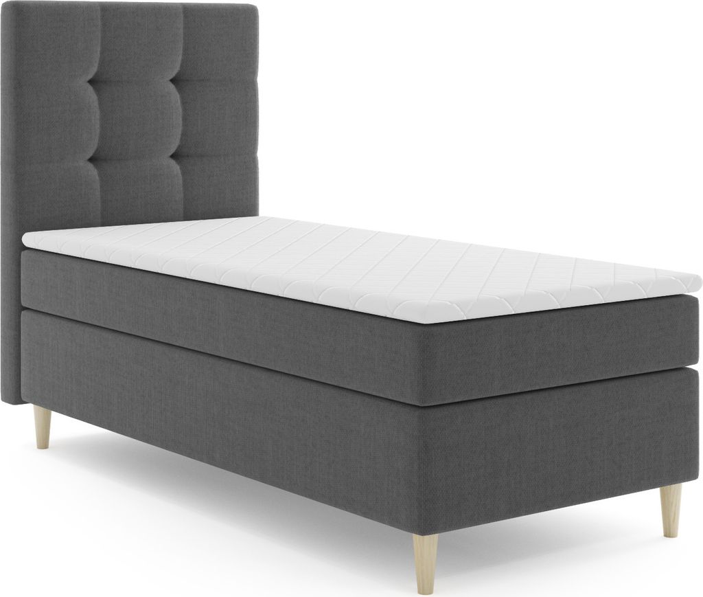 MR GROUP Boxspringbett MONO 90x200 links Kinderbett Jugendbett Einzelbetten Bett mit Stauraum Polsterbett Matratze Topper H3 Schlafzimmer dunkelgrau