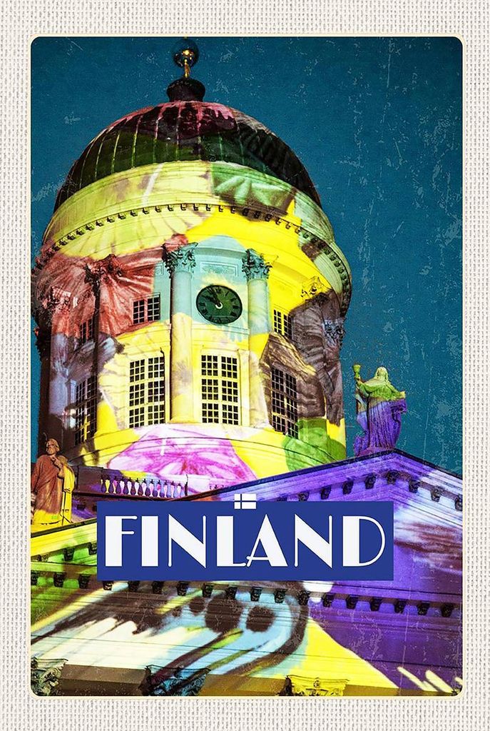 vianmo Holzschild 18x12 cm Finnland Kirche Skulptur Mittelalter Bildmotiv Reisemotiv Abenteuer Reisen