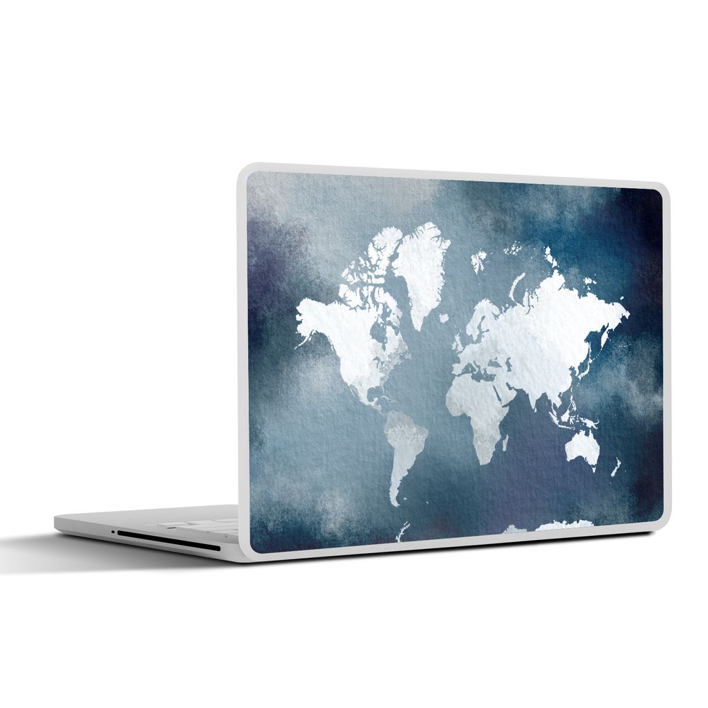 MuchoWow Laptop Aufkleber Sticker Cover Weltkarte - Aquarell - Blau 40x30 cm - Laptop Dekoration - Selbstklebend