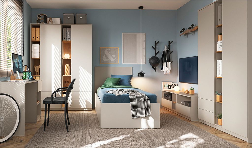 Jugendzimmer Set 6-teilig FIER-129 mit Bett 90x200 in kaschmir mit Eiche
