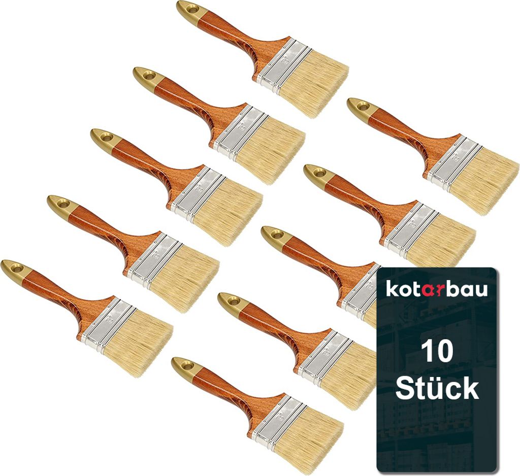 KOTARBAU 10er Set Flachpinsel 3“ Borstenlänge 75 mm Lasurpinsel Lackierpinsel Malerpinsel Holzpinsel Lackiert für Renovierungsarbeiten