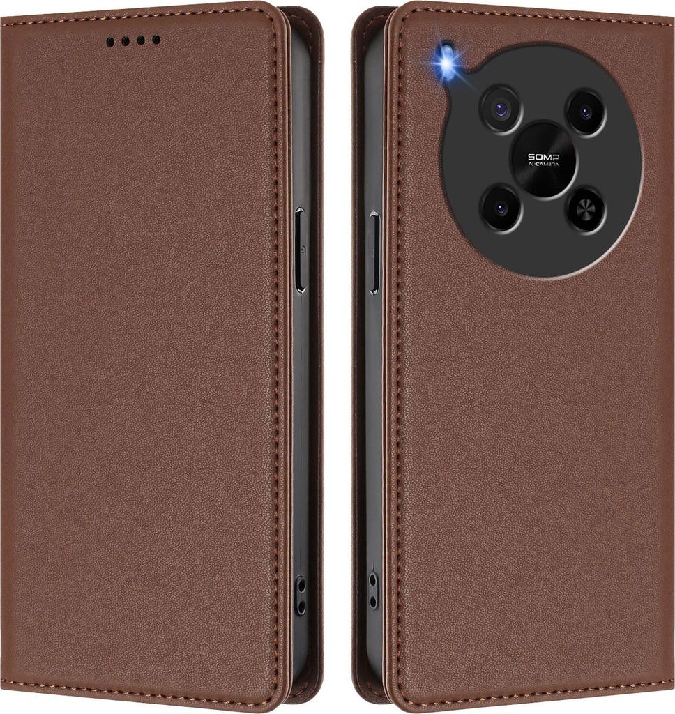 Handyhülle für ZTE Blade V70 Max/nubia V70 Max, Kunstleder Klapphülle Stoßfeste Magnetische Hülle mit Ständer Braun