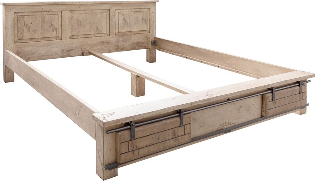 MASSIVMOEBEL24 Bett Mango 180x200 whitewash lackiert RAILWAY #342