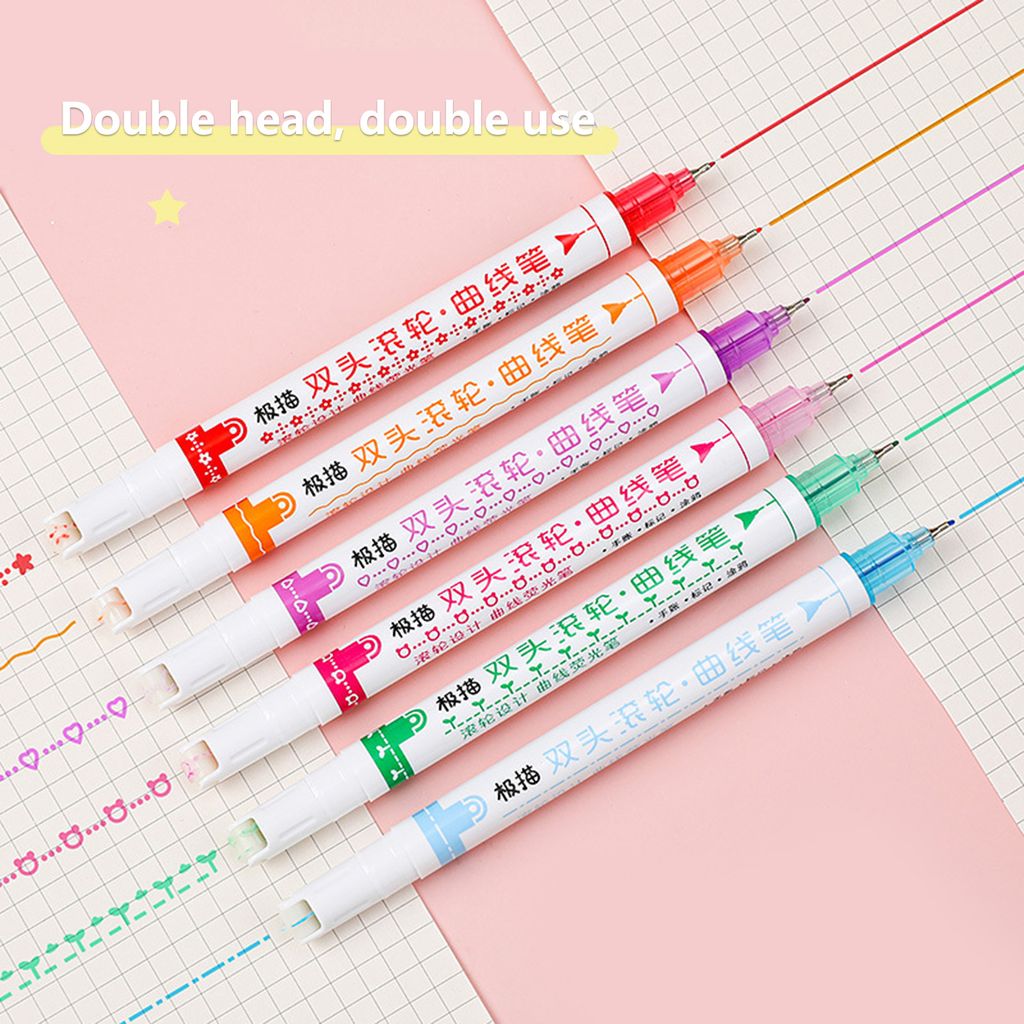 6PCS Highlighter Stift Doppelkopf Smooth Writing Tragbare Schüler Dual Tip Highlighter Marker Stift mit Roller täglich Gebrauch