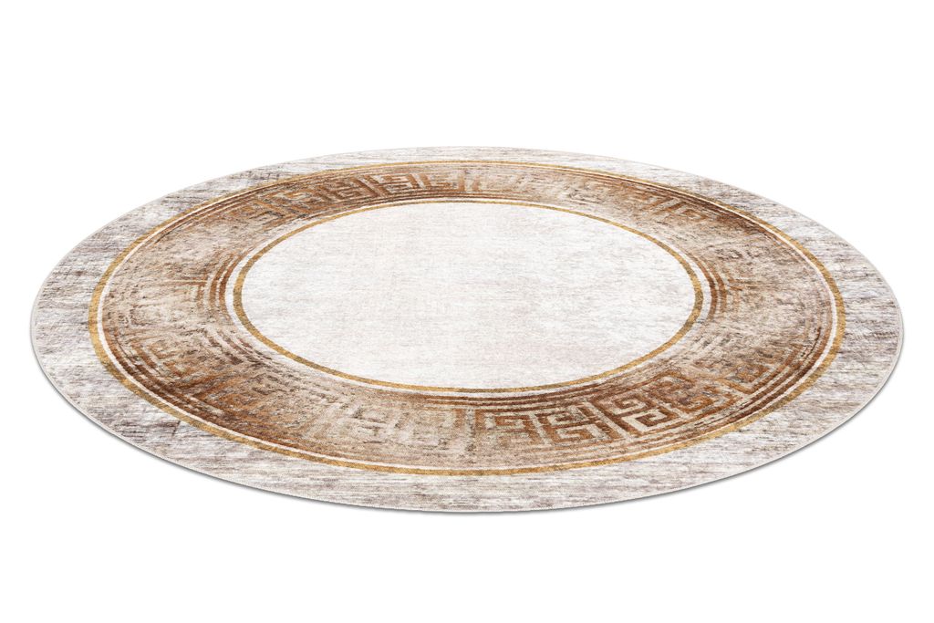MIRO 51236.807 Kreis Waschteppich Marmor, griechisch Anti-Rutsch - beige / gold beige rund 100 cm