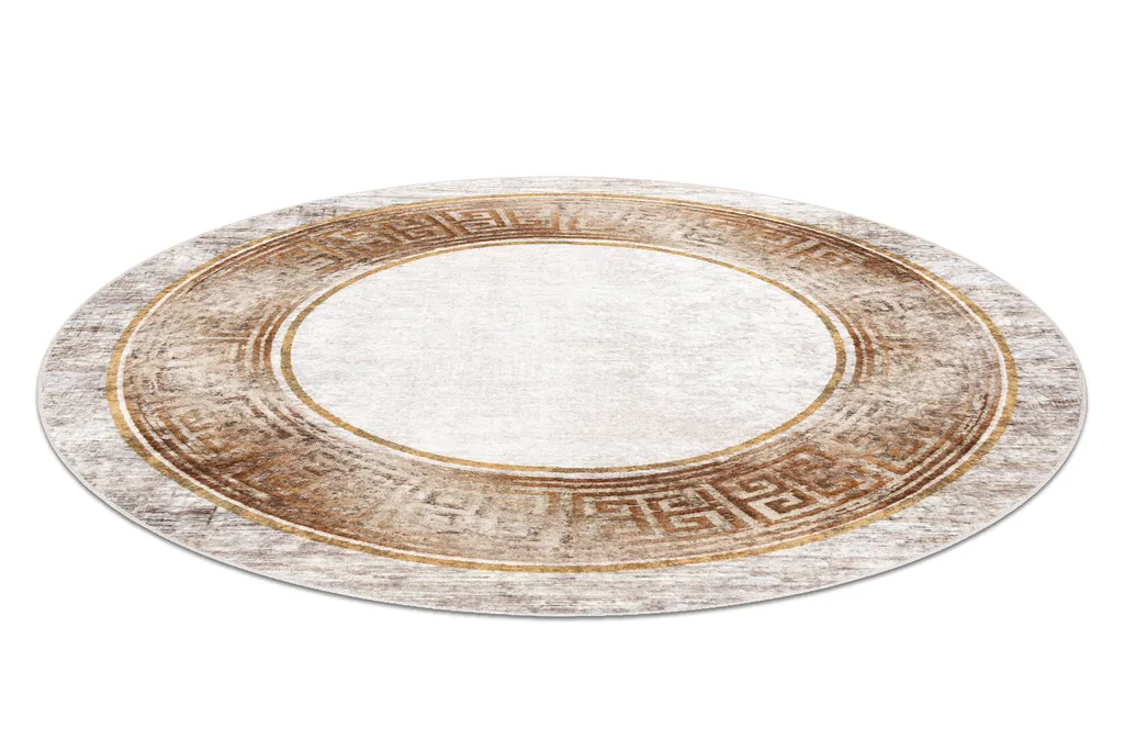 Tapis rond antidérapant facile à nettoyer beige doré marbré 200 cm